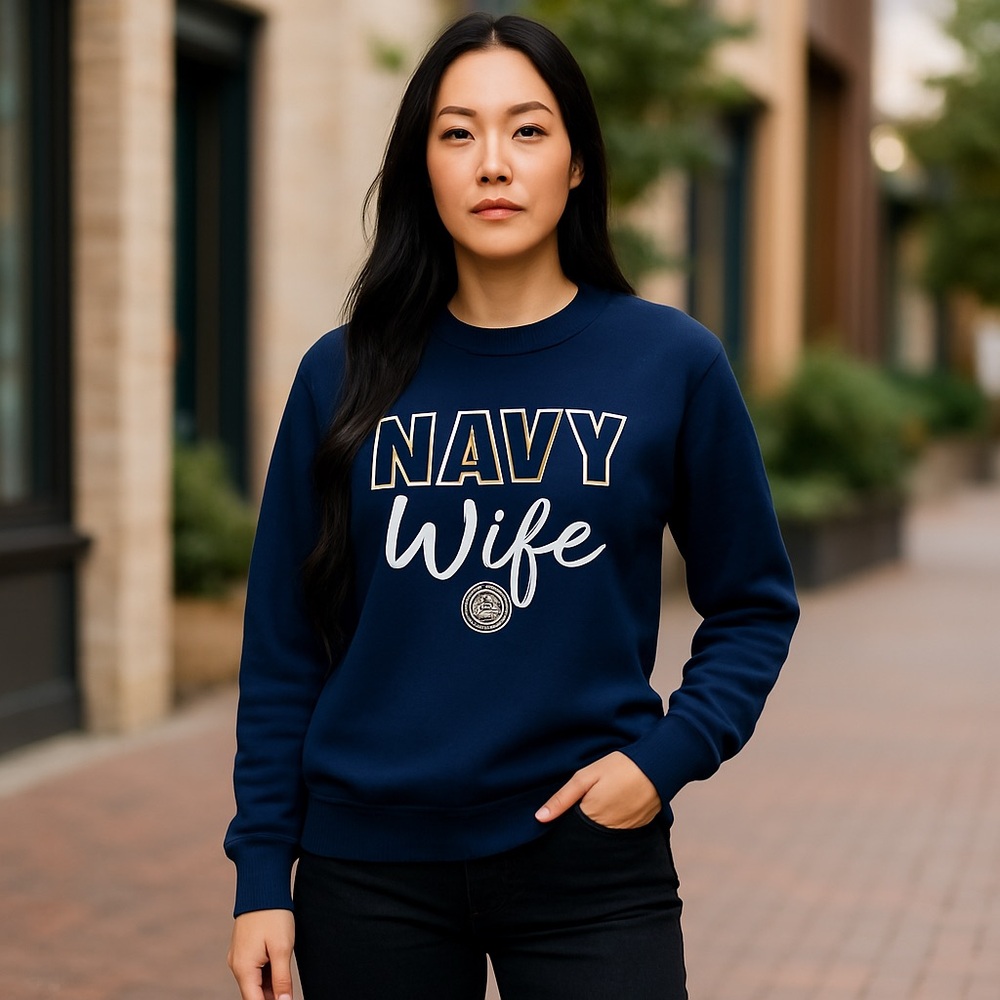 Soffe Vintage United States US Navy Wife Blue French Terry‎ Sweatshirt 2XL #290